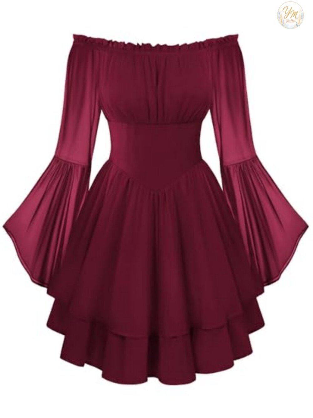 Off Shoulder Bell Sleeve Corset Mini Dress Chiffon Fairy Peasant